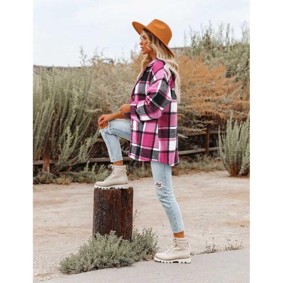 Women Rose Collared V Neck Button Down Oversized Long Sleeve Shirt Top - Picture 5 of 5